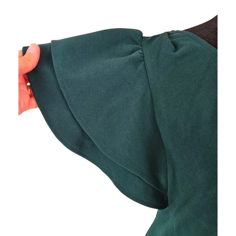 Womens Elegant Asymmetrical Dark Green One-Shoulder Ruffle Dress Size Small Sexy